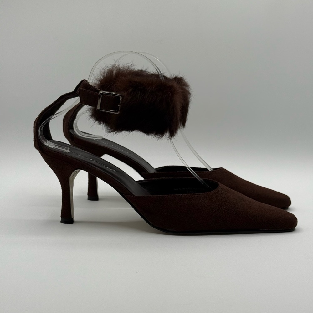 Pierre Dumas Carmela Women's Brown Micro Suede Slingback Stiletto Heels Sz 10 - Picture 3 of 16